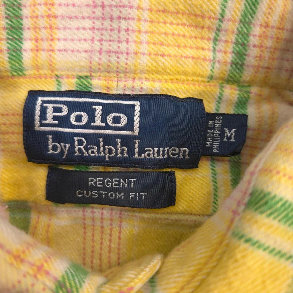 Vintage Polo Ralph Lauren Flannel Mens M Yellow Multi Plaid Regent Custom Fit